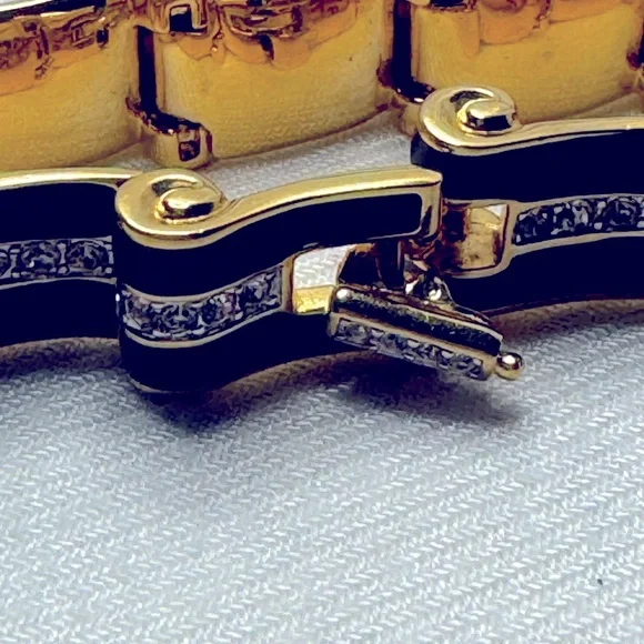 Swarovski π€©HOST PICK π€©gold bracelet with black enamel and crystal accents USED - Picture 4 of 11